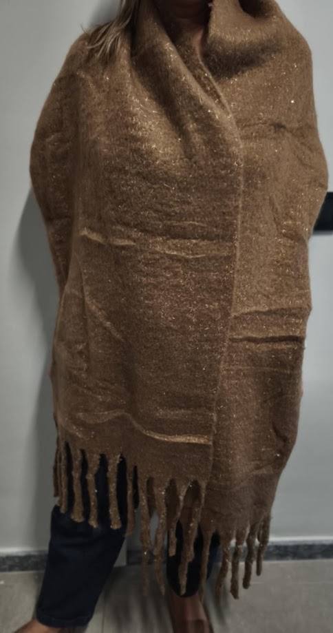 Κασκόλ Κασμίρι Βισκόζη Γαλλικό Lurex Κλωστή Μακρύ Κρόσι Καφέ