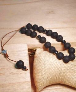 Κομπολόι ημιπολύτιμων λίθων Φυσικής Ηφαιστειακής Λάβας και Αιματίτη με 25 χάντρες