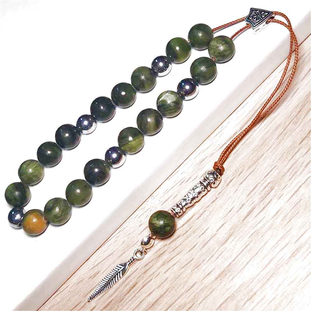 Κομπολόι ημιπολύτιμων λίθων Ίασπις και Αιματίτη με 23 χάντρες