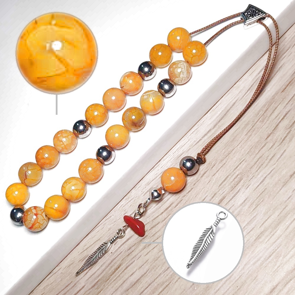 Κομπολόι χειροποίητο ημιπολύτιμων λίθων Αχάτη κρακελέ και Αιματίτη με 23 χάντρες.