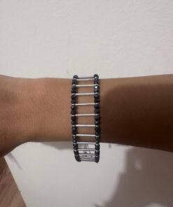 Βραχιόλι με μεταλλικές ζαμακ βέργες 999 επάργυρες και χάντρα γυάλινη κρυσταλλάκι