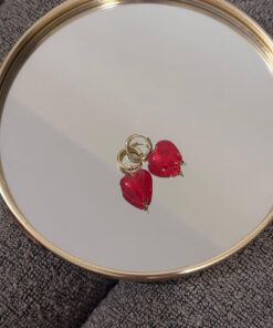 Σκουλαρίκι με καρδιά μουράνο και ατσάλινο κρικάκι (κόκκινο)