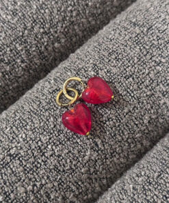 Alternative view of Σκουλαρίκι με καρδιά μουράνο και ατσάλινο κρικάκι (κόκκινο)