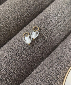 Σκουλαρίκι με καρδιά μουράνο και ατσάλινο κρικάκι (λευκό)