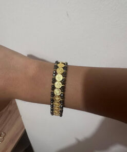 Βραχιόλι με μεταλλικά ζαμακ φλουριά επίχρυσα 24Κ και χάντρες γυάλινη κρυσταλλάκι